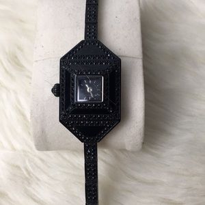 BCBG Max Azria black diamond micro pave thin watch